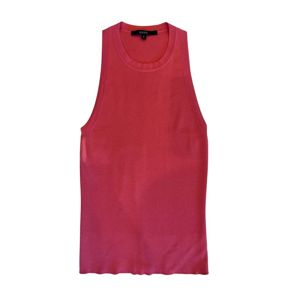 Gucci Pink Silk Blend Knit Sleeveless Tank Top Size S Made in Italy